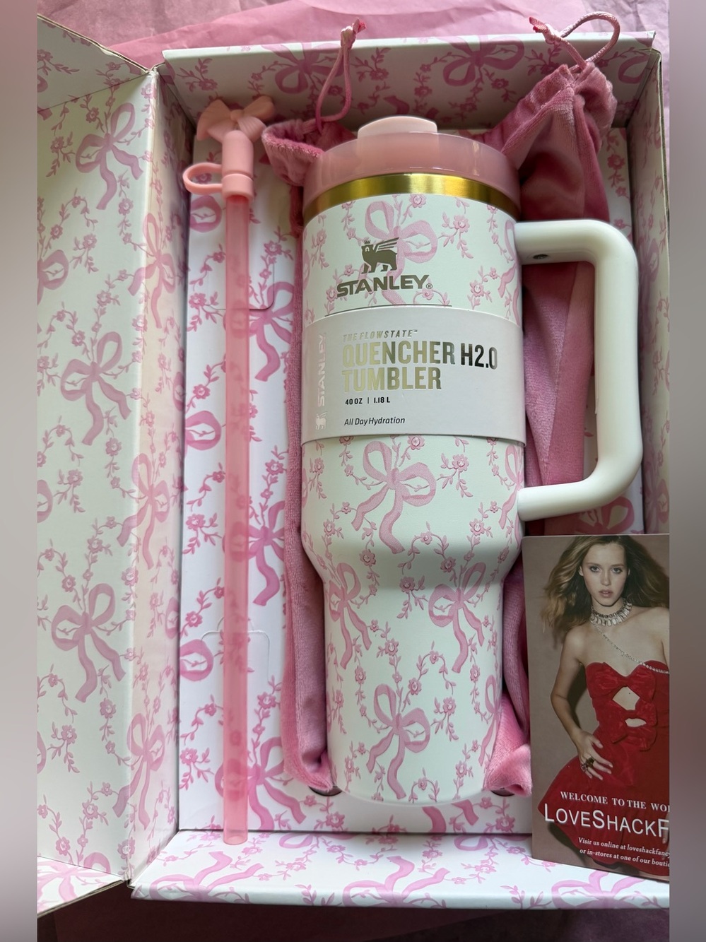 Stanley LoveShackFancy Quencher H2.0 Tumbler -Ribbon Print 40 oz Limited Edition